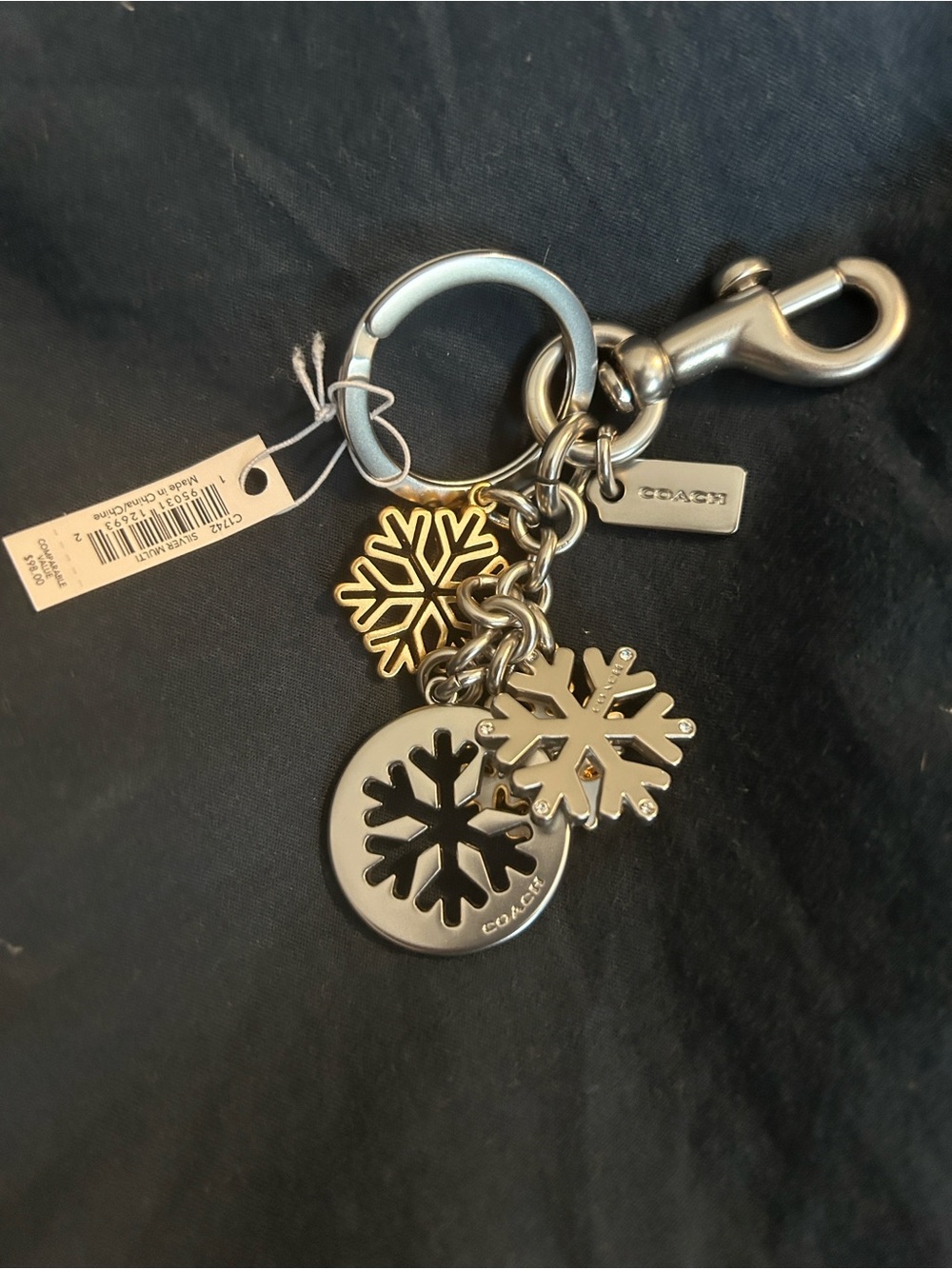 Coach Mixed Metal Snowflake Keyring Charm in Silver and Gold